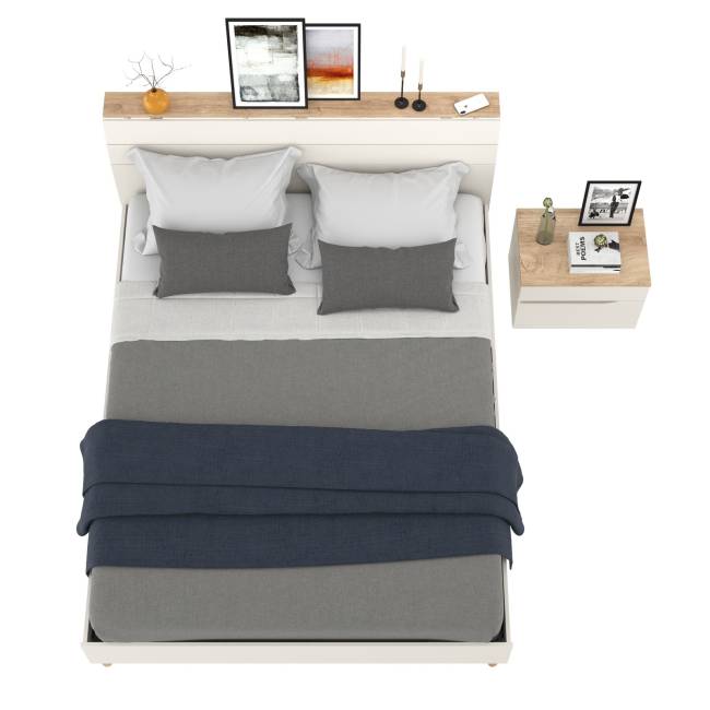 Кровать двуспальная Муссон 1600 с ортопедическим основанием и прикроватная тумба цвет белый/дуб эндгрейн элегантный