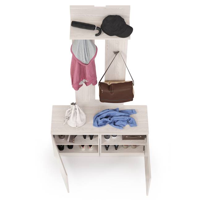 Две тумбы с одной вешалкой Ника цвет ясень анкор светлый Две тумбы с одной вешалкой Ника цвет ясень анкор светлый