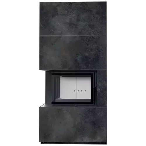 Каминокомплект FLOKI в облицовке OXIDE NERO, угловое стекло слева
