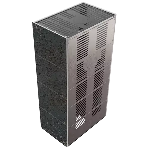 Каминокомплект FLOKI в облицовке OXIDE NERO, угловое стекло слева