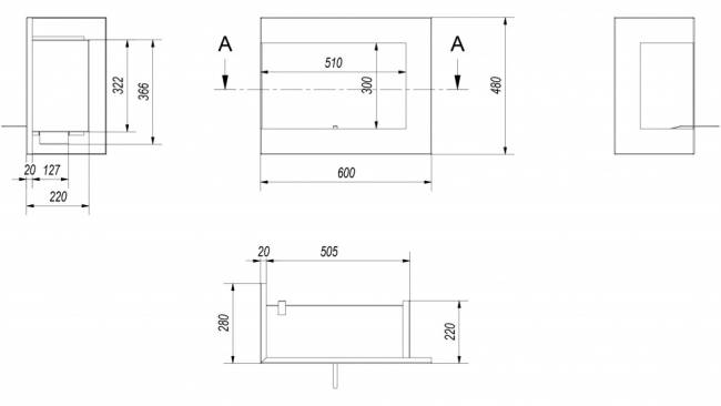 Биокамин Kratki DELTA/L/600 угловой