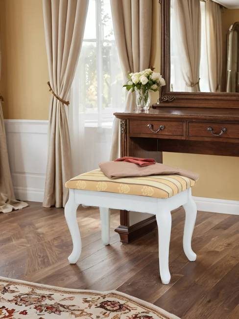 Банкетка Ретро с ящиком белый, ткань полоса бежевый