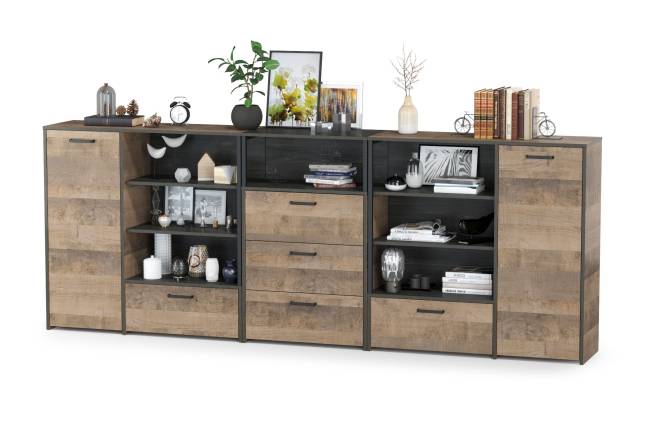 Два комода с ящиком и дверкой и комод с тремя ящиками Трувор цвет дуб гранж песочный/интра