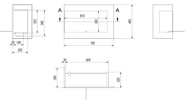 Биокамин Kratki DELTA/L/700 угловой