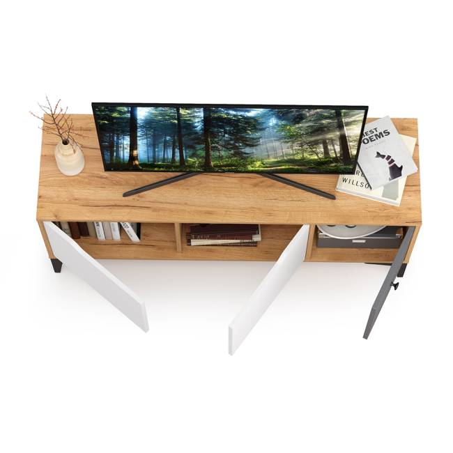 Тумба под ТВ Вайс 13.270.01 цвет дуб золотой/тёмно-серый/МДФ милк софт