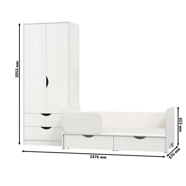 Кровать детская с ящиками со шкафом Уна цвет белый Кровать детская с ящиками со шкафом Уна цвет белый