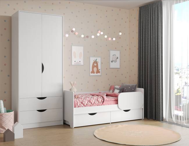 Кровать детская с ящиками со шкафом Уна цвет белый Кровать детская с ящиками со шкафом Уна цвет белый