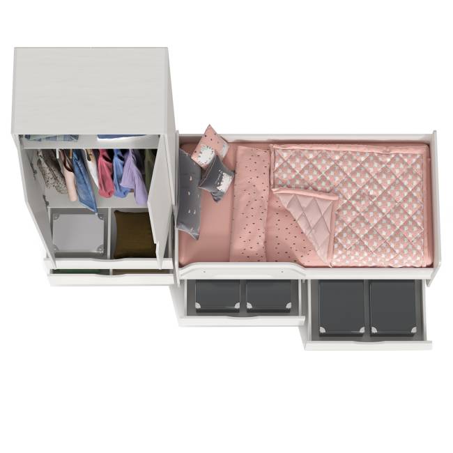 Кровать детская с ящиками со шкафом Уна цвет белый Кровать детская с ящиками со шкафом Уна цвет белый