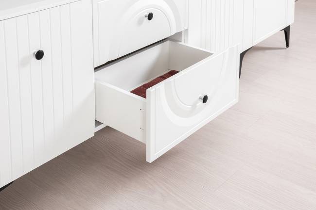 Тумба для ТВ с навесной полкой Валенсия цвет белый шагрень