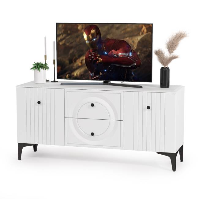 Тумба для ТВ с навесной полкой Валенсия цвет белый шагрень