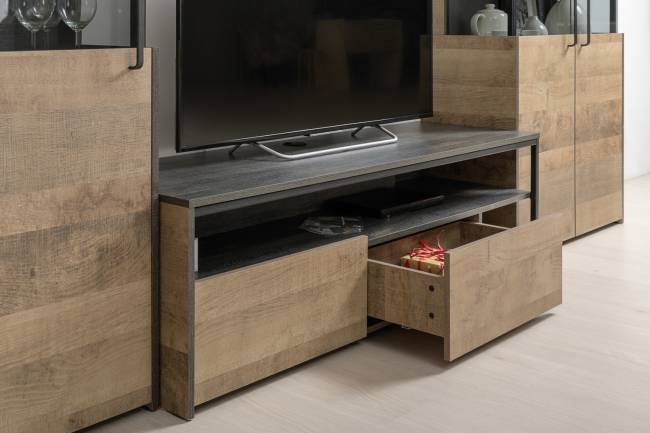 Две ТВ-тумбы Трувор с навесной полкой цвет дуб гранж песочный/интра