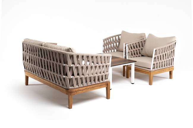 "Диего" лаунж-зона 4-местная плетеная из роупа со столиком "Канны" цвета "дуб", основание дуб, роуп бежевый "Диего" лаунж-зона 4-местная плетеная из роупа со столиком "Канны" цвета "дуб", основание дуб, роуп бежевый