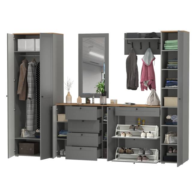 Мебельная стенка для прихожей Остин № 61 цвет серый графит/дуб крафт золотой