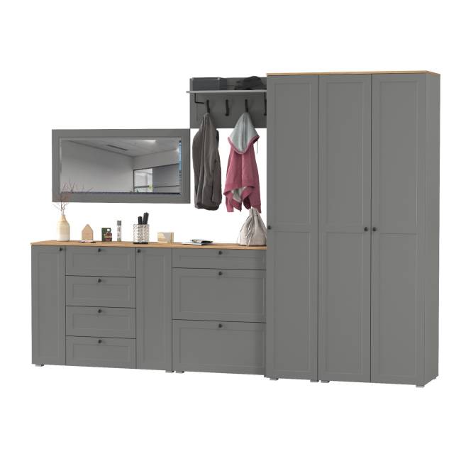 Мебельная стенка для прихожей Остин № 61 цвет серый графит/дуб крафт золотой