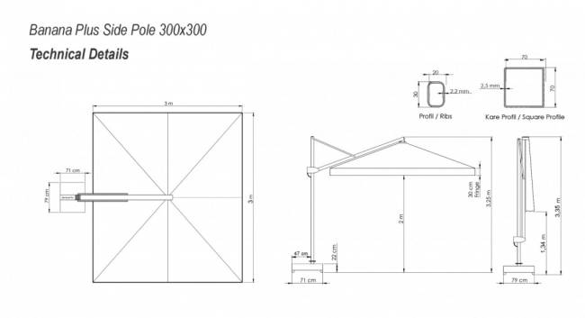 Зонт профессиональный 3х3 м Banana Plus серебристый, голубой 3000х3000 мм