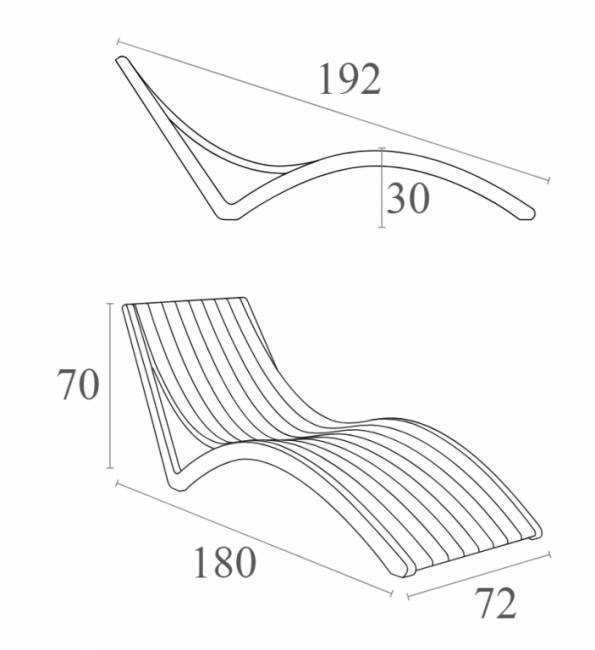 Шезлонг-лежак пластиковый Slim белый 1800х720х700 мм