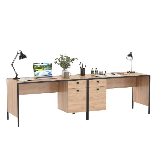 Два письменных стола Брюс цвет чёрный/Battle rock Santiago/столешница МДФ ель карпатская