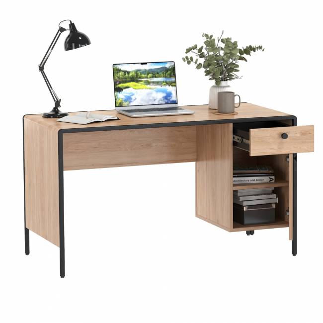 Стол письменный Брюс 12.157 цвет чёрный/Battle rock Santiago/столешница МДФ ель карпатская