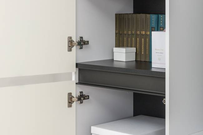 Стенка для гостиной Сидней № 6 цвет белый/чёрный/фасады МДФ белый глянец